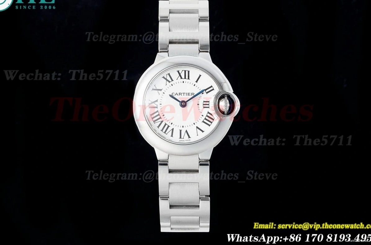 SS Cartier White AF De Bleu Dial SS Ballon 28mm Quartz 0227
